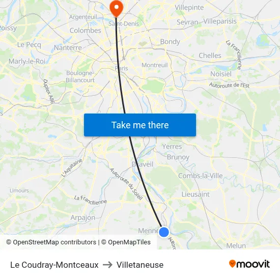Le Coudray-Montceaux to Villetaneuse map