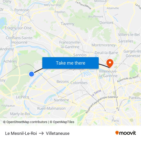 Le Mesnil-Le-Roi to Villetaneuse map