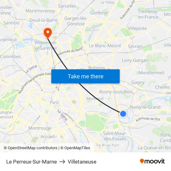 Le Perreux-Sur-Marne to Villetaneuse map