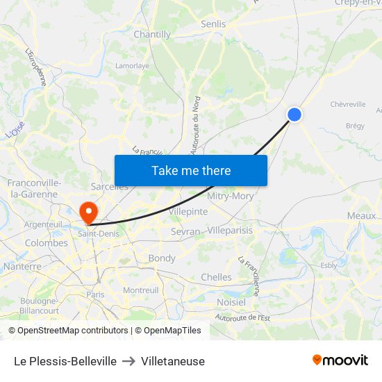 Le Plessis-Belleville to Villetaneuse map