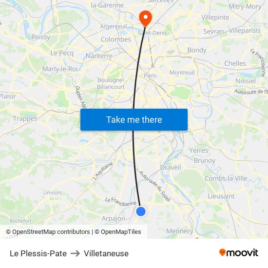 Le Plessis-Pate to Villetaneuse map