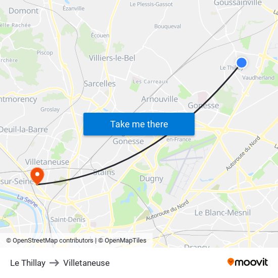 Le Thillay to Villetaneuse map