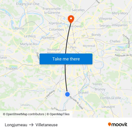 Longjumeau to Villetaneuse map