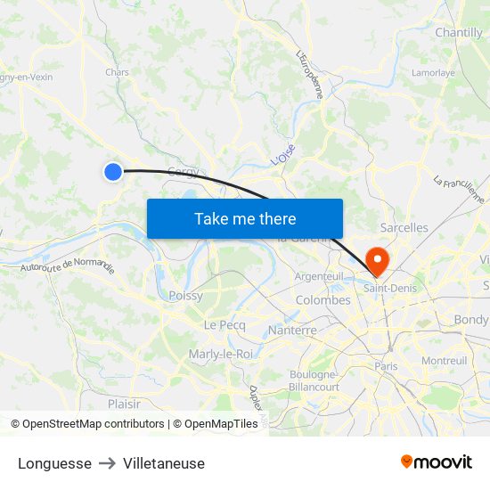Longuesse to Villetaneuse map