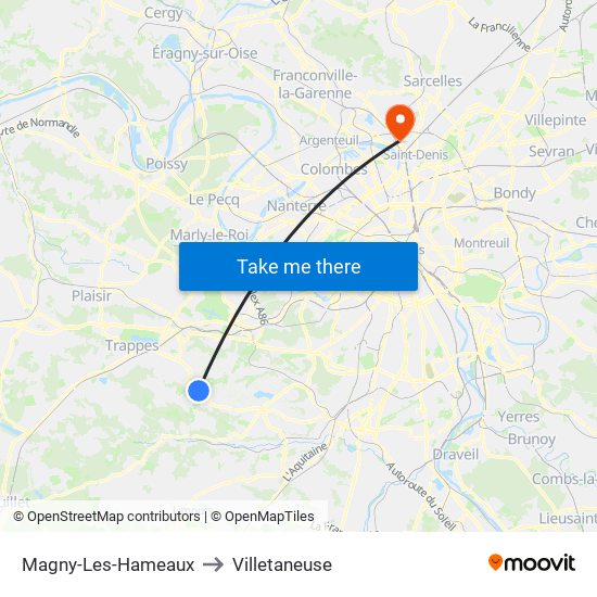 Magny-Les-Hameaux to Villetaneuse map