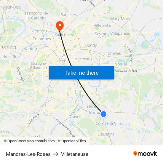 Mandres-Les-Roses to Villetaneuse map