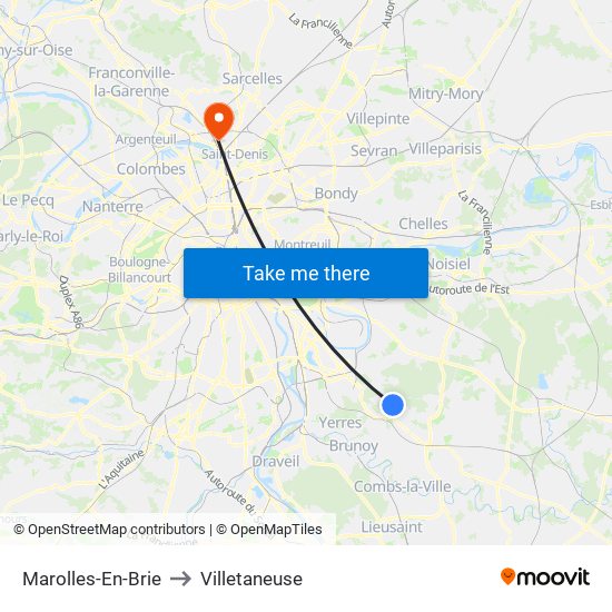 Marolles-En-Brie to Villetaneuse map