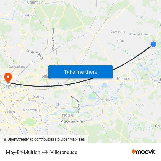 May-En-Multien to Villetaneuse map