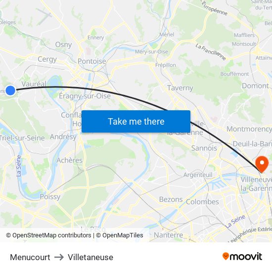 Menucourt to Villetaneuse map