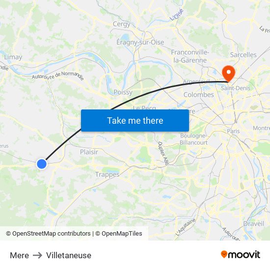 Mere to Villetaneuse map