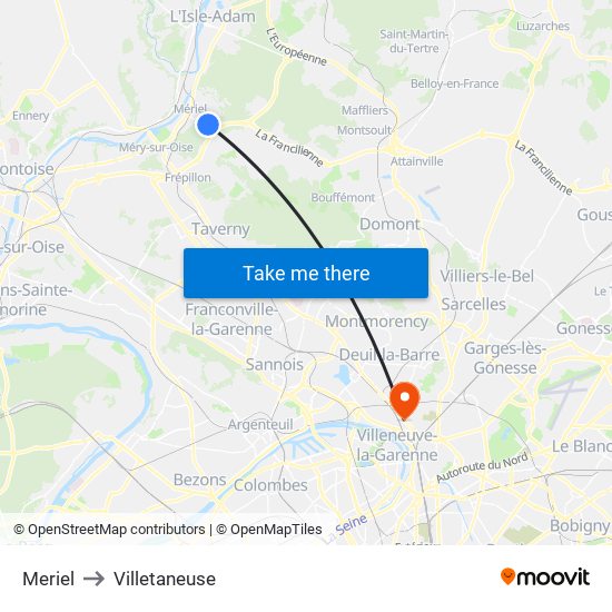 Meriel to Villetaneuse map