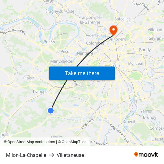 Milon-La-Chapelle to Villetaneuse map