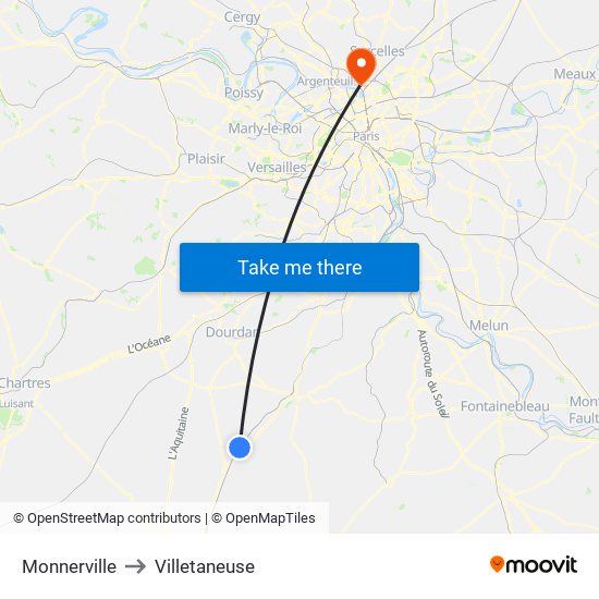 Monnerville to Villetaneuse map