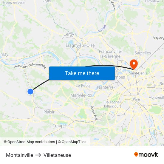 Montainville to Villetaneuse map