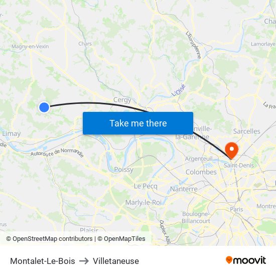 Montalet-Le-Bois to Villetaneuse map