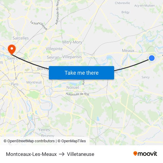 Montceaux-Les-Meaux to Villetaneuse map