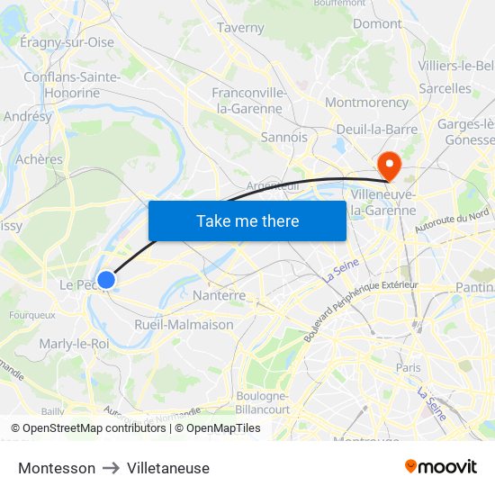 Montesson to Villetaneuse map