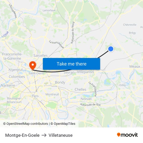 Montge-En-Goele to Villetaneuse map