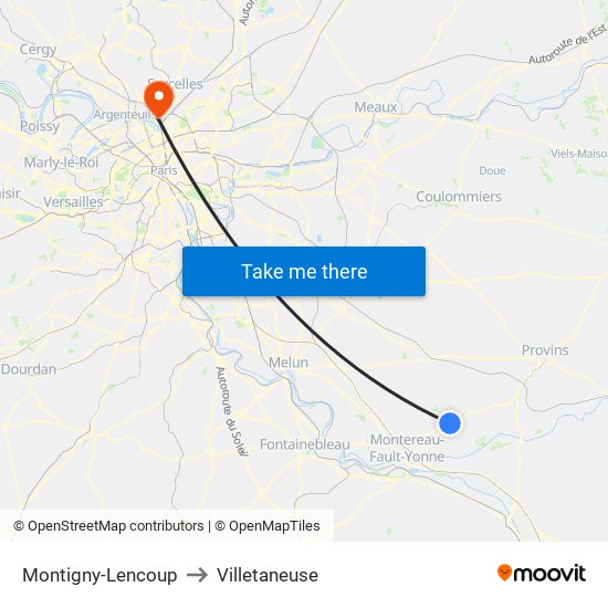 Montigny-Lencoup to Villetaneuse map