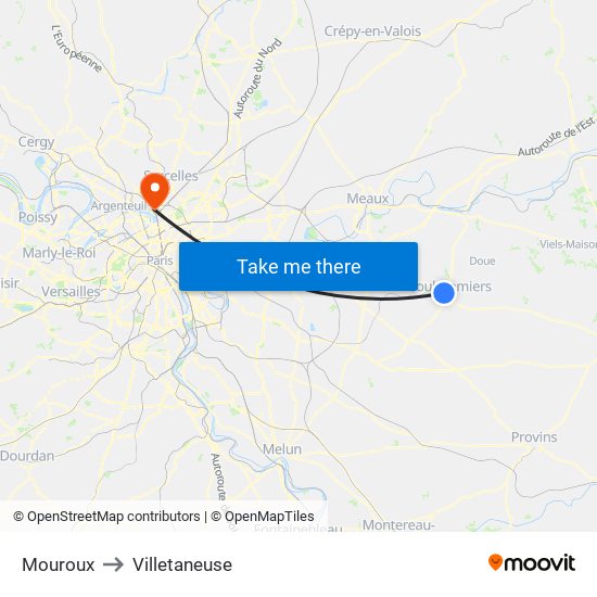 Mouroux to Villetaneuse map