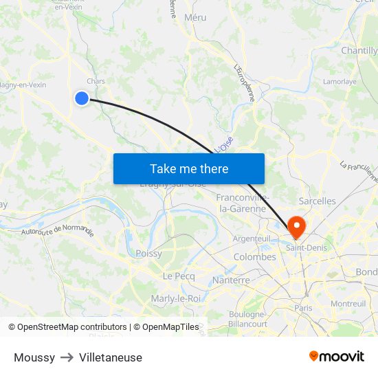 Moussy to Villetaneuse map