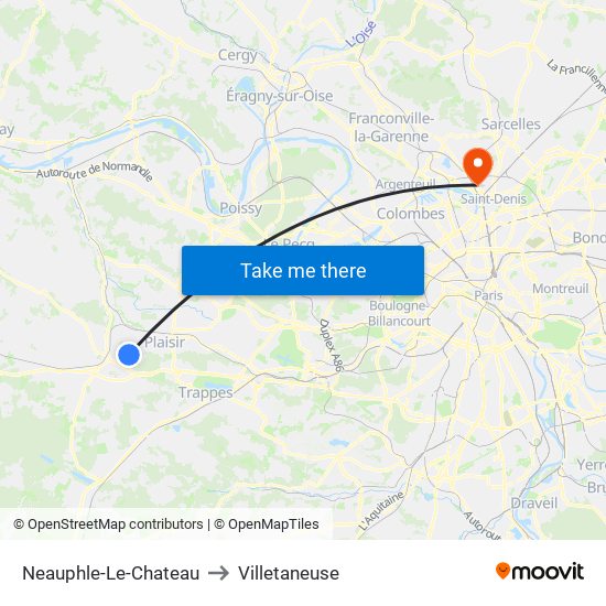 Neauphle-Le-Chateau to Villetaneuse map