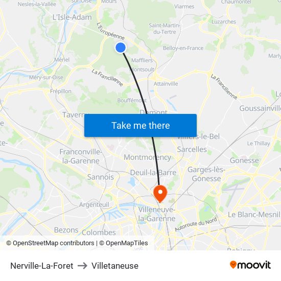 Nerville-La-Foret to Villetaneuse map