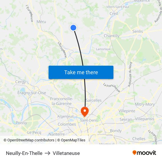 Neuilly-En-Thelle to Villetaneuse map