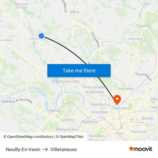 Neuilly-En-Vexin to Villetaneuse map