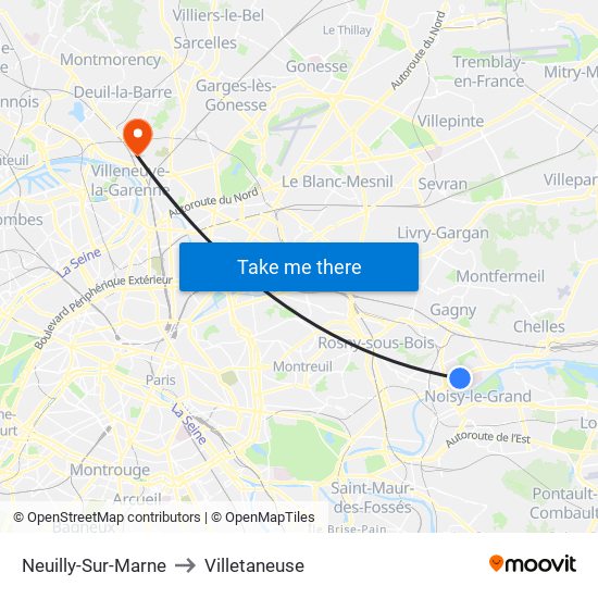 Neuilly-Sur-Marne to Villetaneuse map