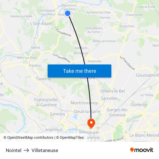 Nointel to Villetaneuse map