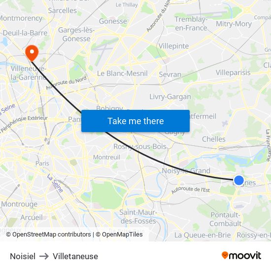 Noisiel to Villetaneuse map