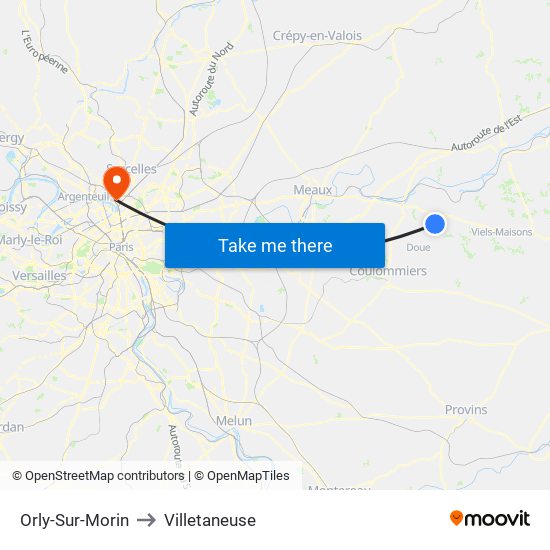 Orly-Sur-Morin to Villetaneuse map