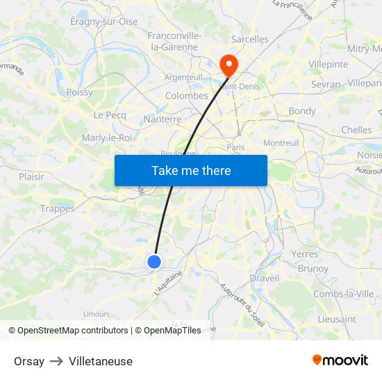 Orsay to Villetaneuse map