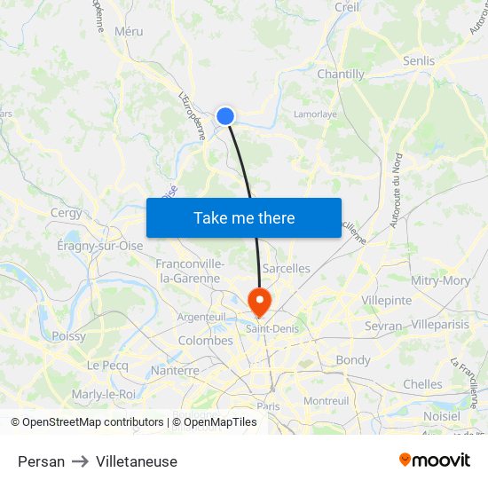 Persan to Villetaneuse map