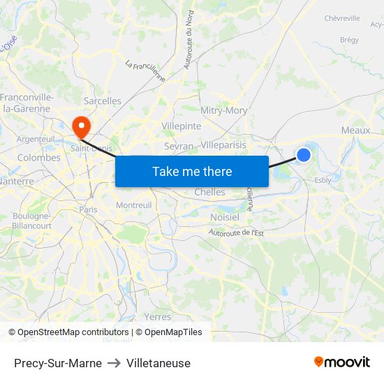 Precy-Sur-Marne to Villetaneuse map