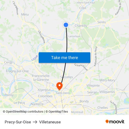 Precy-Sur-Oise to Villetaneuse map