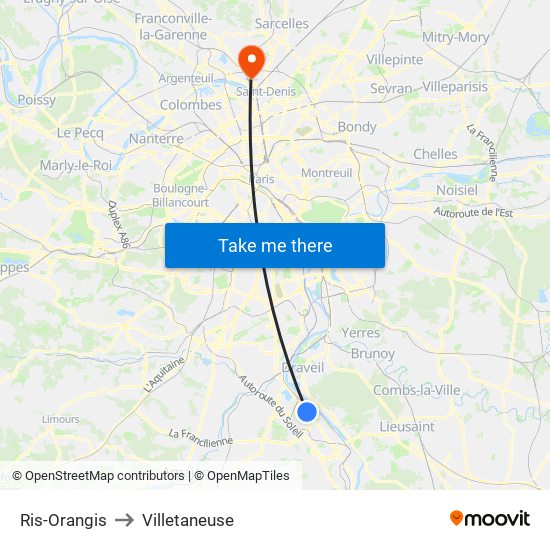 Ris-Orangis to Villetaneuse map