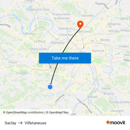 Saclay to Villetaneuse map