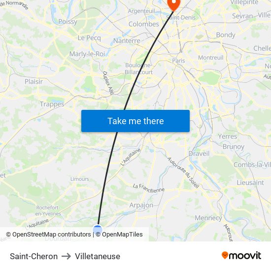 Saint-Cheron to Villetaneuse map