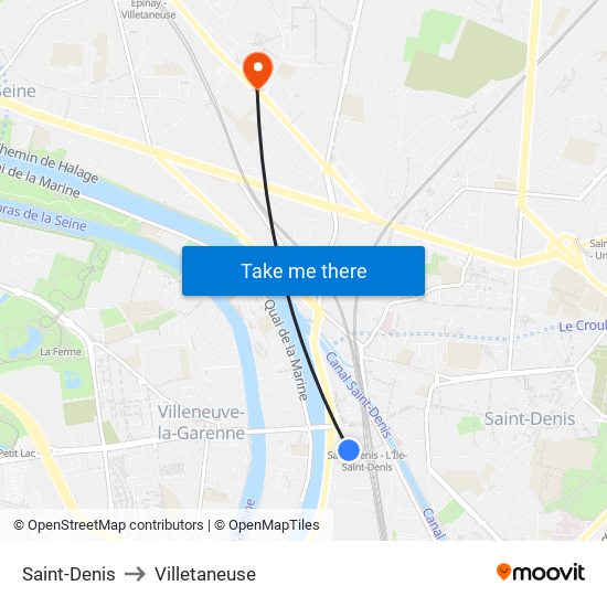 Saint-Denis to Villetaneuse map