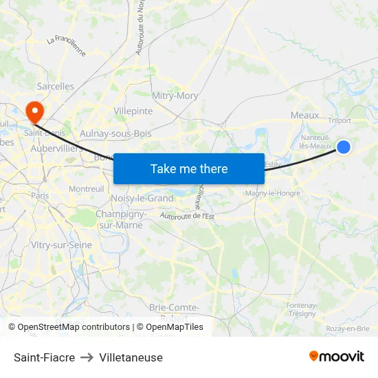 Saint-Fiacre to Villetaneuse map