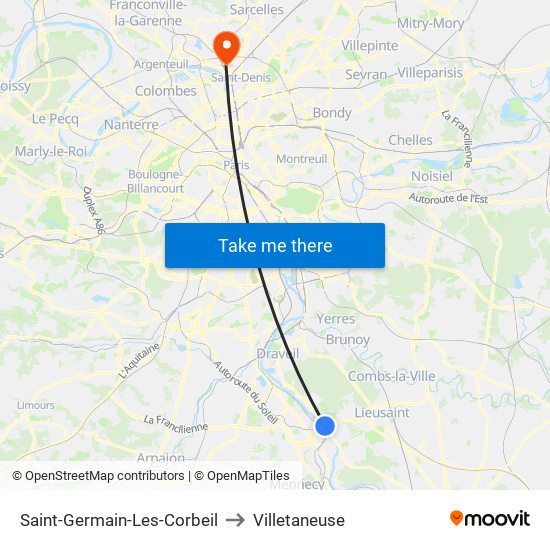 Saint-Germain-Les-Corbeil to Villetaneuse map