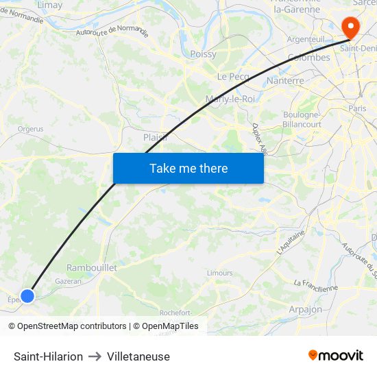 Saint-Hilarion to Villetaneuse map