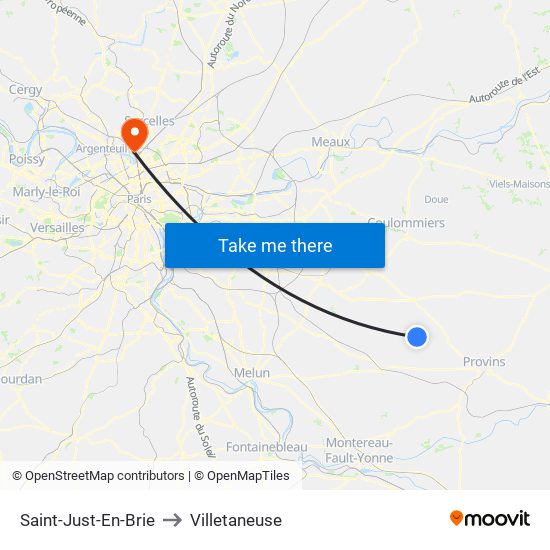 Saint-Just-En-Brie to Villetaneuse map