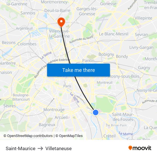 Saint-Maurice to Villetaneuse map