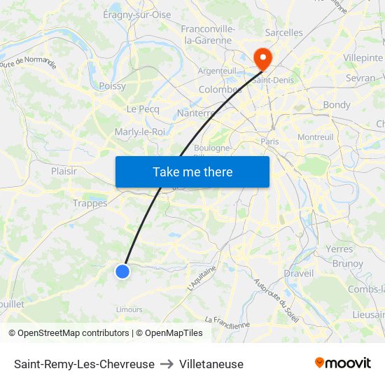 Saint-Remy-Les-Chevreuse to Villetaneuse map