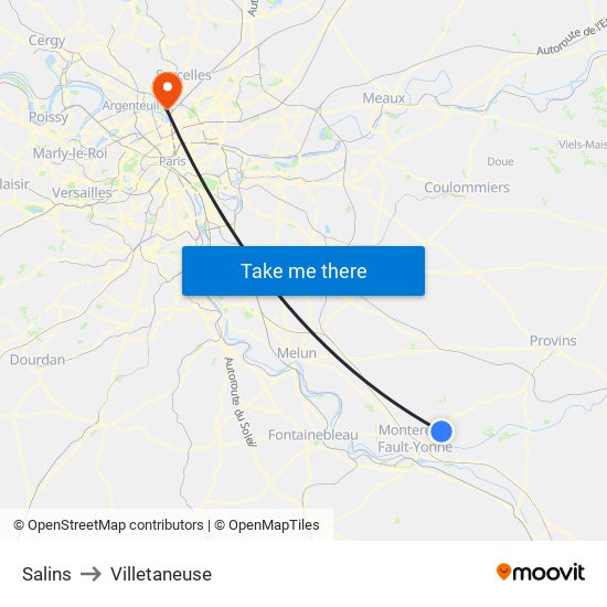 Salins to Villetaneuse map