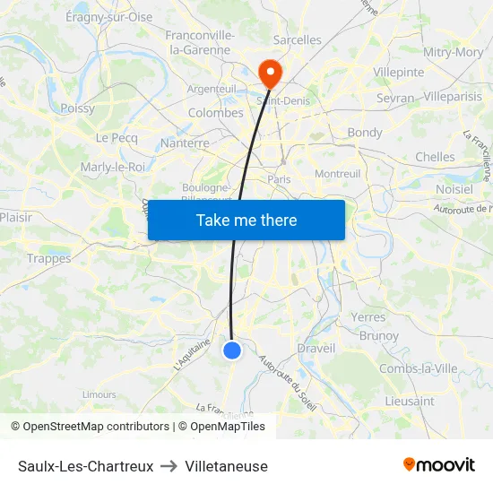 Saulx-Les-Chartreux to Villetaneuse map