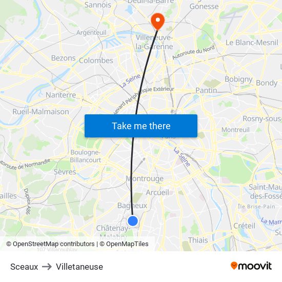 Sceaux to Villetaneuse map